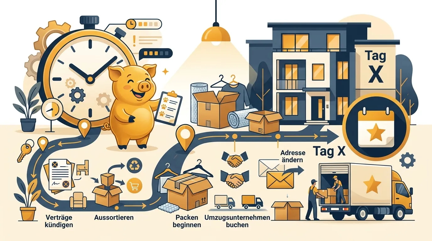 Umzug organisieren — Zeitplan von 8 Wochen bis zum Umzugstag